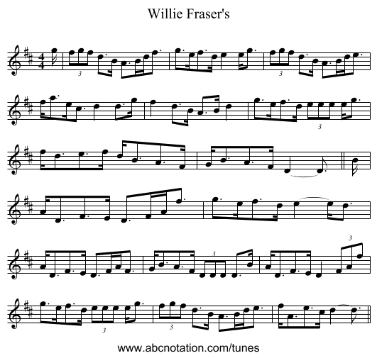 Willie Fraser's - staff notation