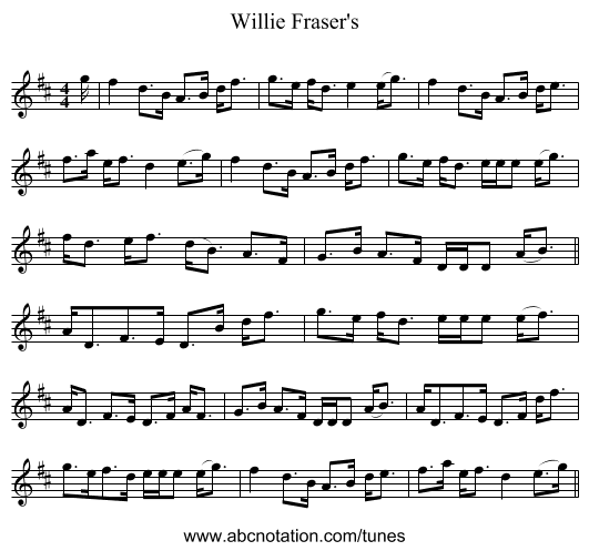 Willie Fraser's - staff notation