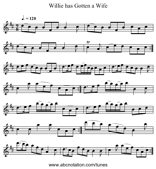 Willie has Gotten a Wife - staff notation