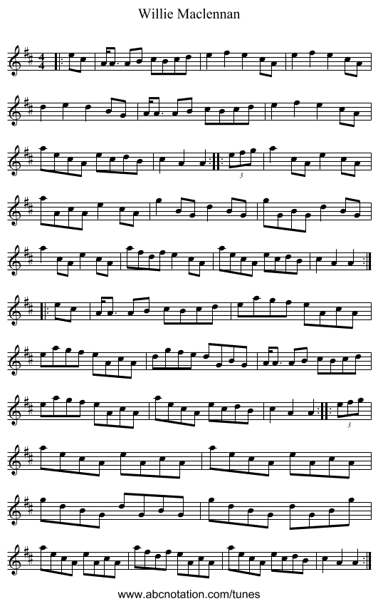 Willie Maclennan - staff notation