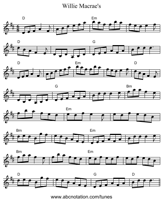 Willie Macrae's - staff notation