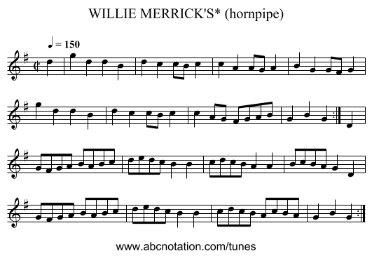 WILLIE MERRICK'S* (hornpipe) - staff notation