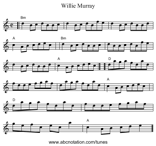Willie Murray - staff notation