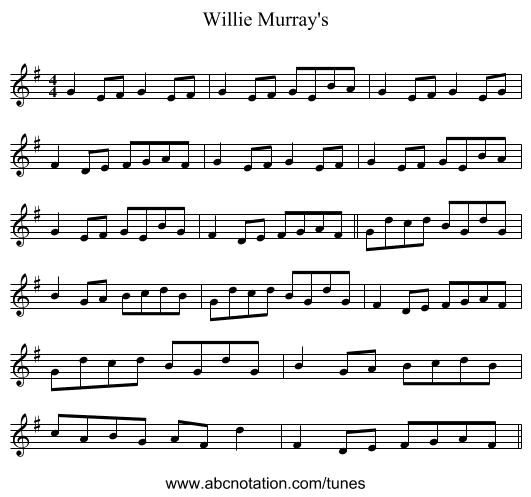 Willie Murray's - staff notation