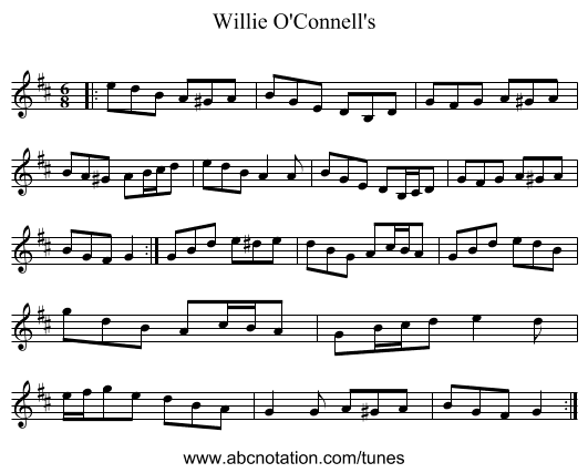 Willie O'Connell's - staff notation