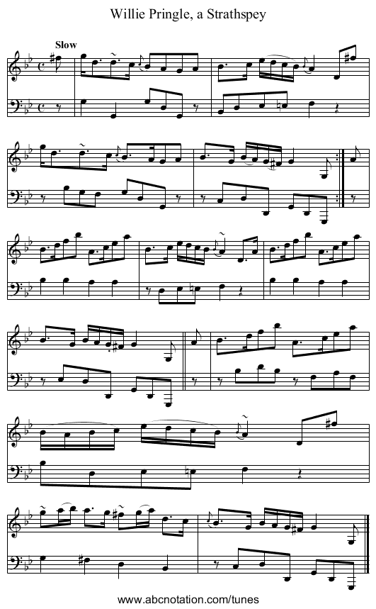 Willie Pringle, a Strathspey - staff notation