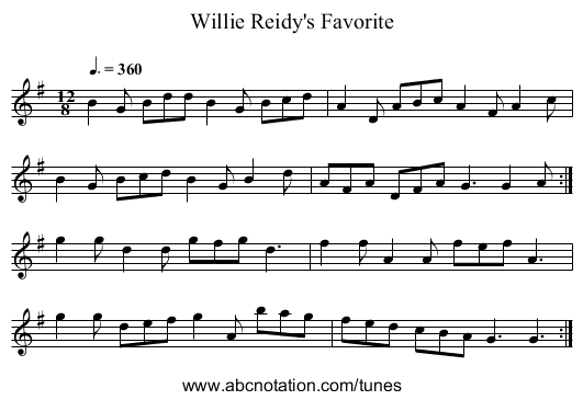 Willie Reidy's Favorite - staff notation