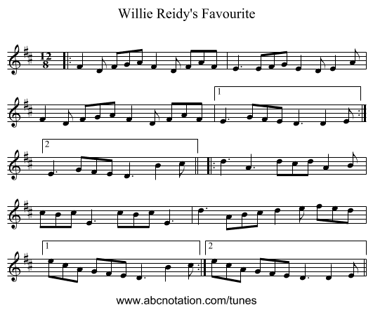 Willie Reidy's Favourite - staff notation