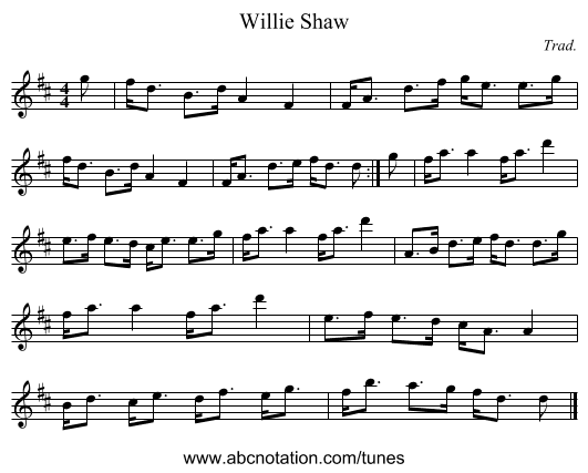 Willie Shaw - staff notation