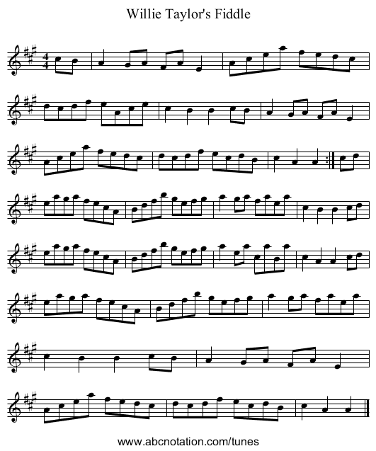 Willie Taylor's Fiddle - staff notation