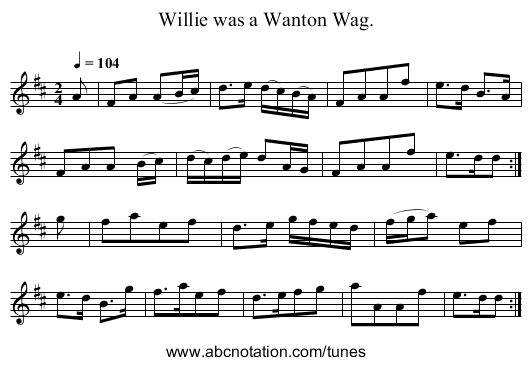 Willie was a Wanton Wag. - staff notation