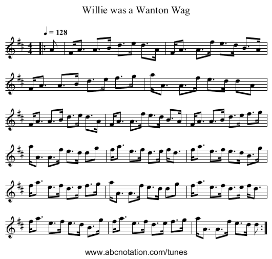 Willie was a Wanton Wag - staff notation