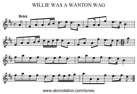 WILLIE WAS A WANTON WAG - staff notation
