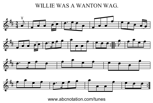 WILLIE WAS A WANTON WAG. - staff notation