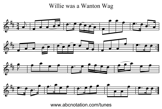 Willie was a Wanton Wag - staff notation