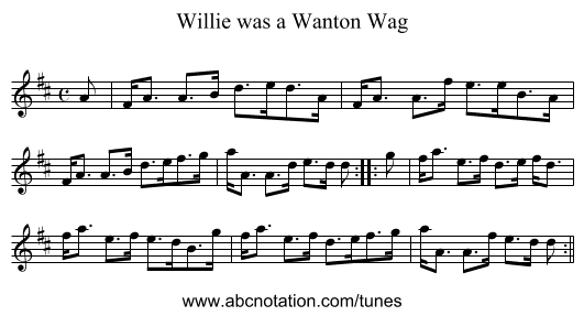 Willie was a Wanton Wag - staff notation