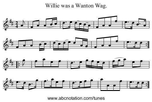 Willie was a Wanton Wag. - staff notation