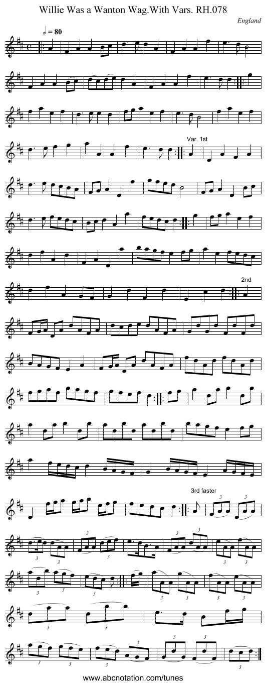 Willie Was a Wanton Wag.With Vars. RH.078 - staff notation