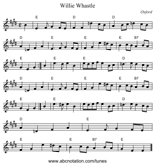 Willie Whastle - staff notation