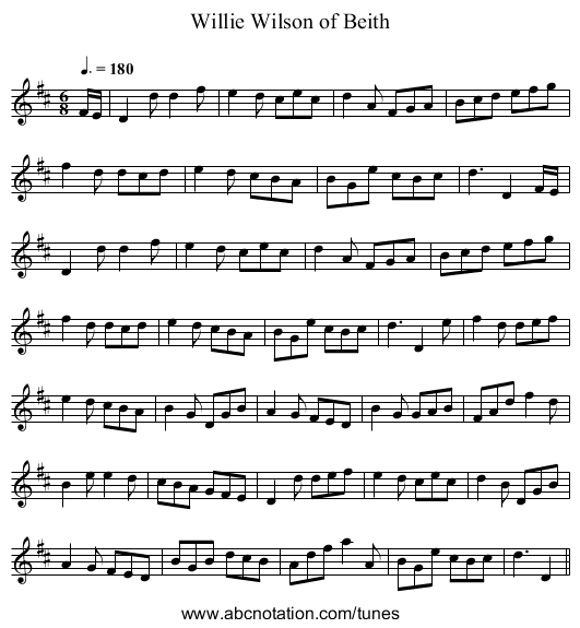 Willie Wilson of Beith - staff notation