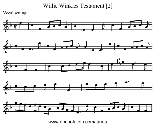 Willie Winkies Testament [2] - staff notation
