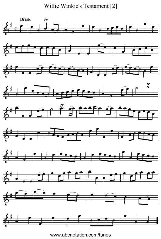 Willie Winkie's Testament [2] - staff notation