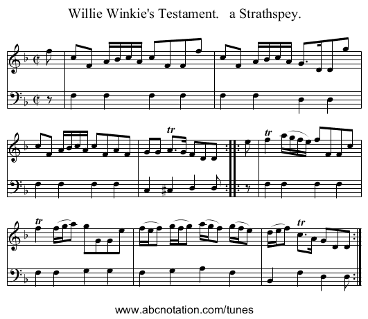 Willie Winkie's Testament.   a Strathspey. - staff notation