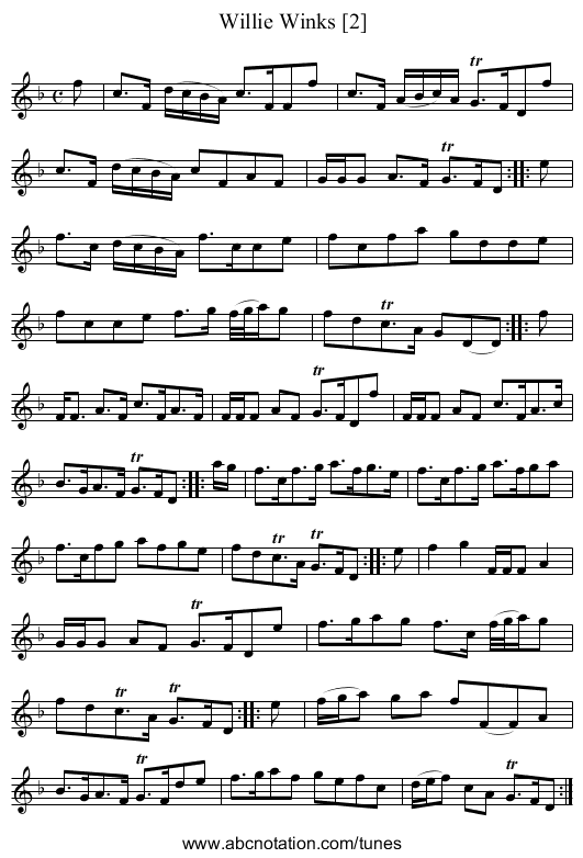 Willie Winks [2] - staff notation