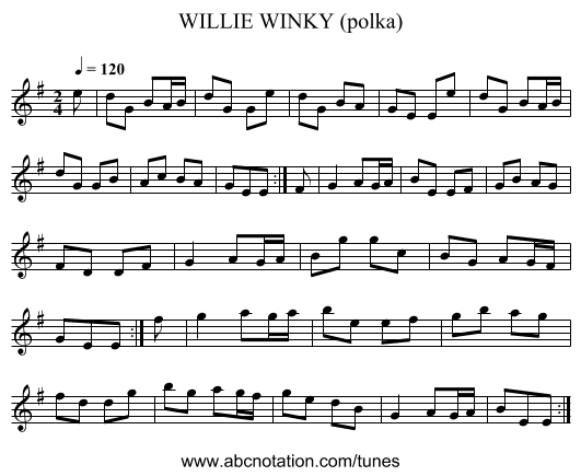 WILLIE WINKY (polka) - staff notation