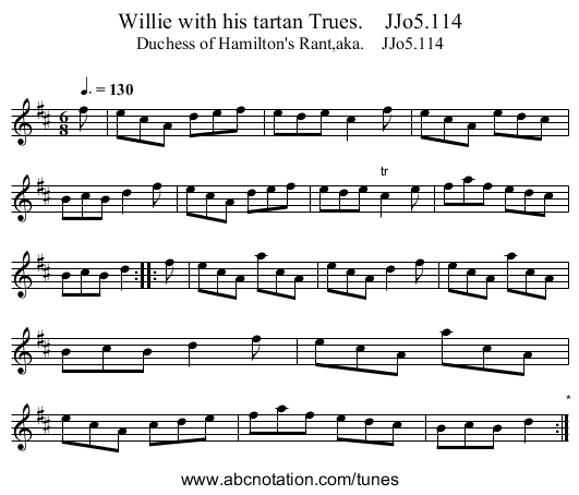 Willie with his tartan Trues.    JJo5.114 - staff notation