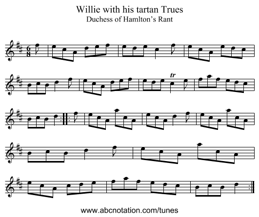 Willie with his tartan Trues - staff notation