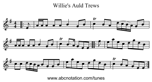 Willie's Auld Trews - staff notation