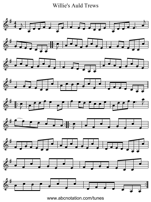 Willie's Auld Trews - staff notation