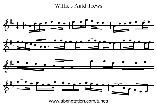 Willie's Auld Trews - staff notation