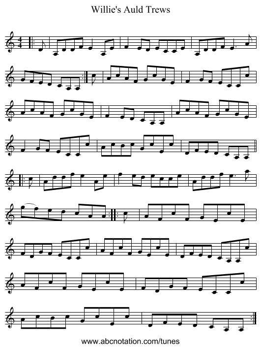 Willie's Auld Trews - staff notation
