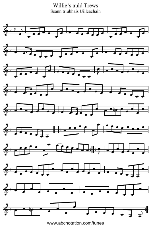 Willie’s auld Trews - staff notation