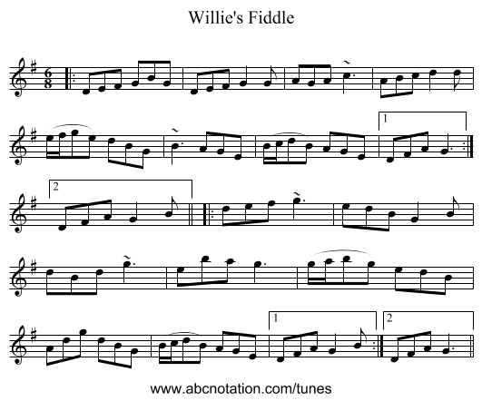 Willie's Fiddle - staff notation