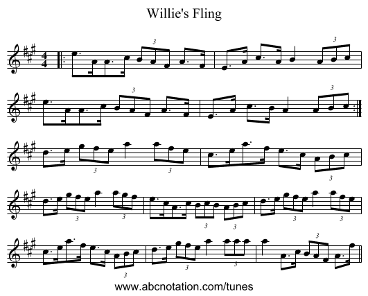 Willie's Fling - staff notation