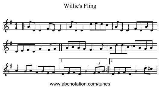 Willie's Fling - staff notation