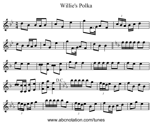 Willie's Polka - staff notation