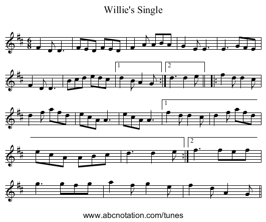 Willie's Single - staff notation