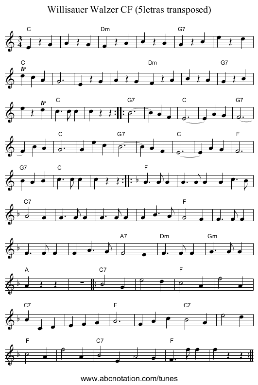 Willisauer Walzer CF (5letras transposed) - staff notation