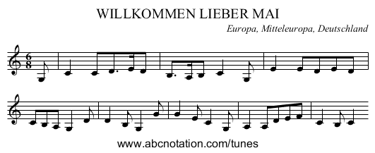 WILLKOMMEN LIEBER MAI - staff notation