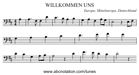 WILLKOMMEN UNS - staff notation