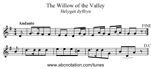 Willow of the Valley, The - staff notation