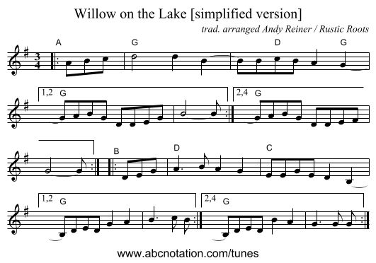Willow on the Lake [simplified version] - staff notation