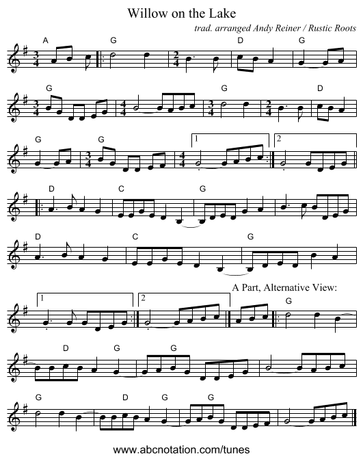 Willow on the Lake - staff notation