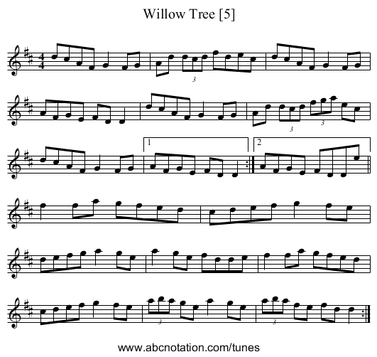 Willow Tree [5] - staff notation