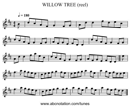 WILLOW TREE (reel) - staff notation