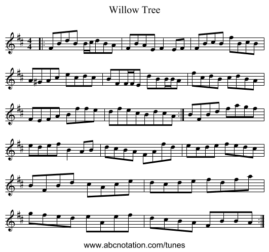 Willow Tree - staff notation
